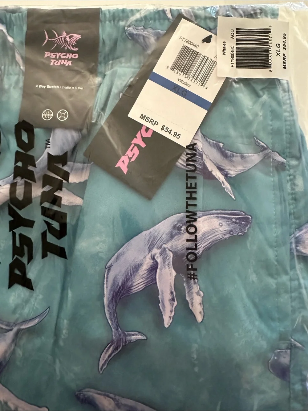 Psycho Tuna Hawaiian Whales Swim Trunks Men’s XL
